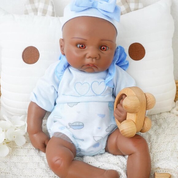 16.14 in Full Silicone dark Brown Reborn Baby Dolls BOY Lifelike Newborn Dolls - Picture 2 of 7